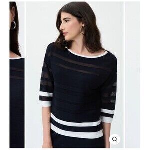 Joseph Ribkoff Top Style 231937M Sweater Dark Blue White Coastal 3/4 Sleeve XL